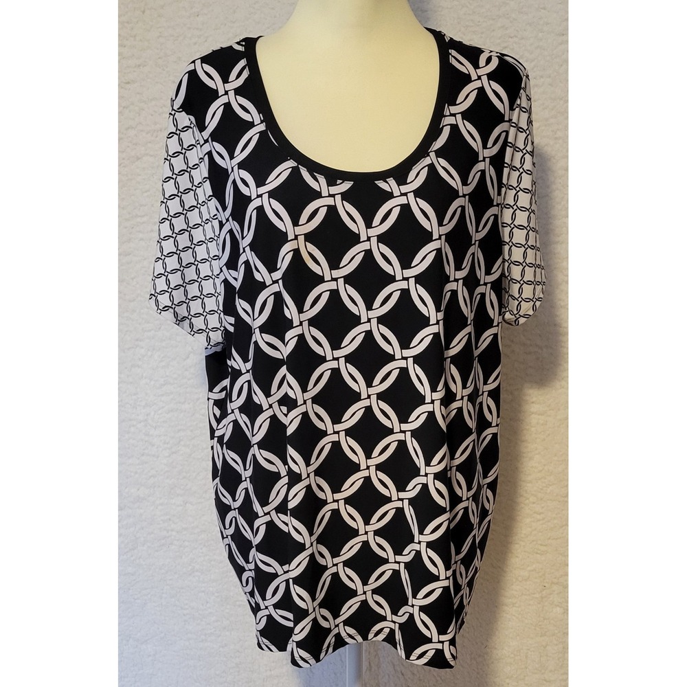 Susan Graver Pullover Top Shirt Size XL (See Below) Black White Women's 0845